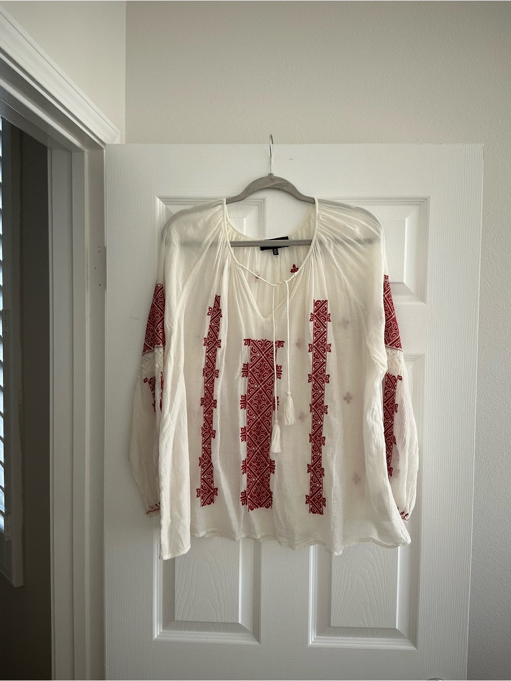 Nili Lotan White Tunic with Red Embroidered Panels